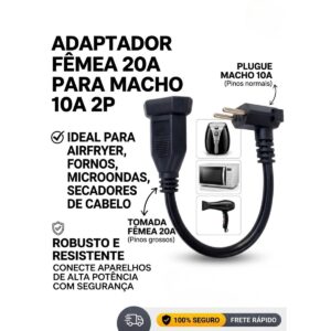 Alternative view of ADAPTADOR TOMADA FÊMEA 20A 2P+T PARA PLUGUE MACHO 10A 2P 90 GRAUS