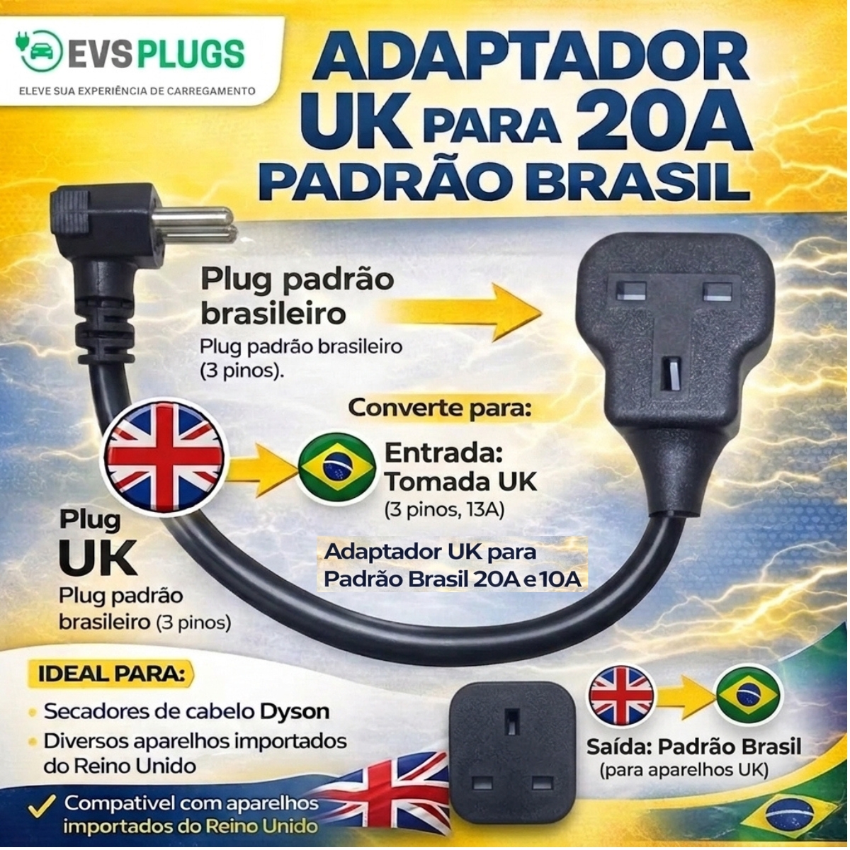 ADAPTADOR TOMADA UK REINO UNIDO PARA PLUGUE 10A - Imagem 3