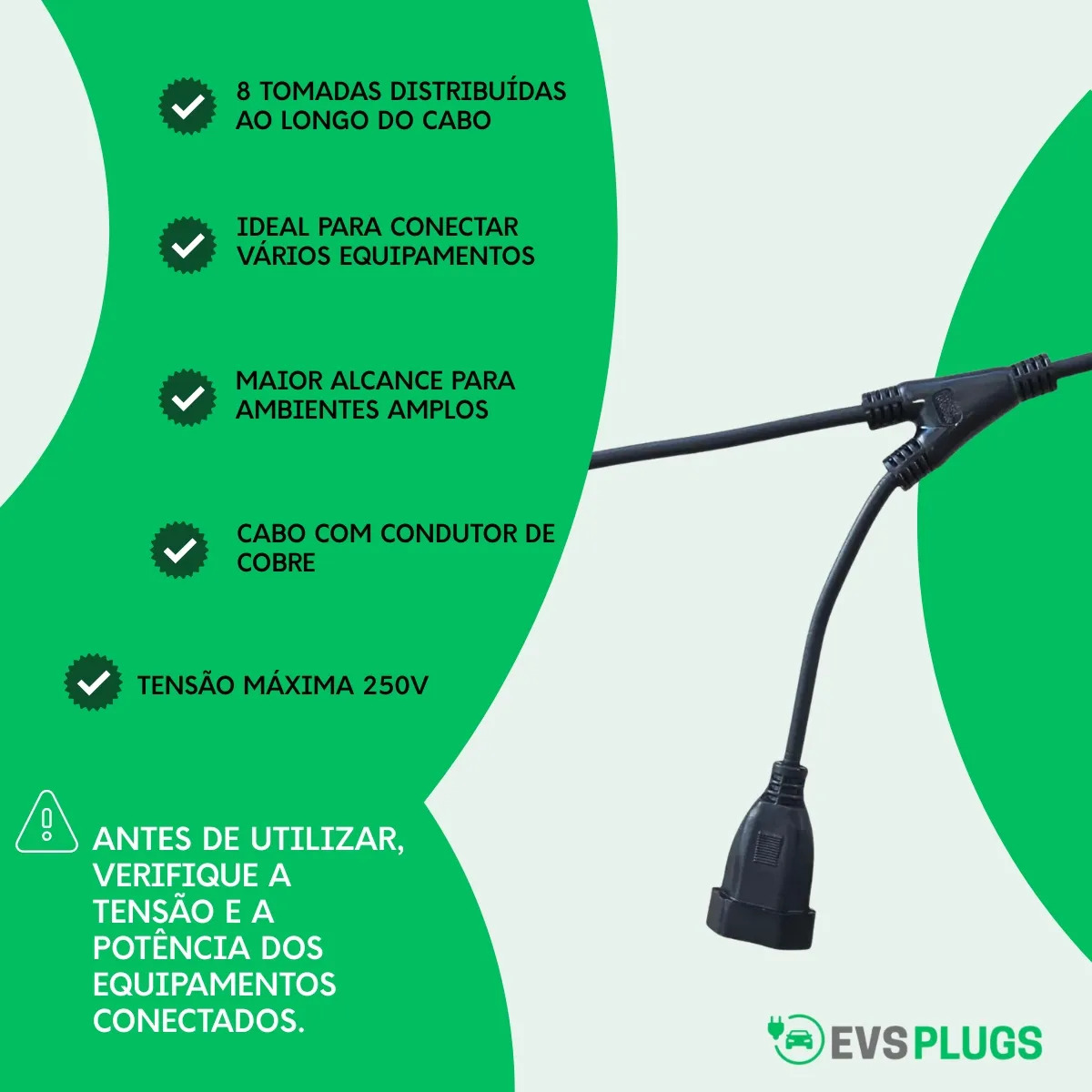 Extensão Elétrica Multi-vias 12metros 2x1,50mm 10a 8 Tomadas - Imagem 4